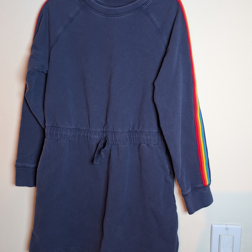 Primary Navy Dress with Rainbow Stripes
